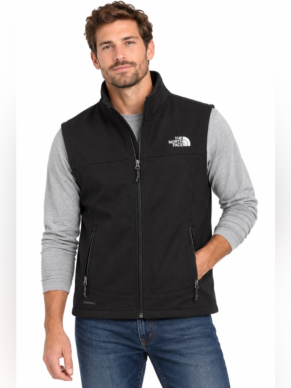 the north face windwall men’s black softshell vest size medium full zip